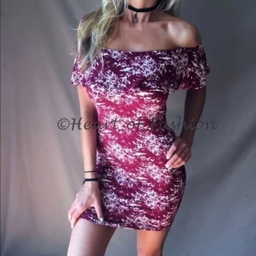 Tie Dye Off Shoulder Ruffle Bodycon Stretch Dress